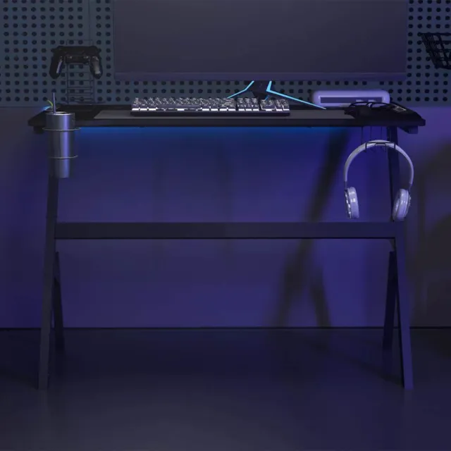 Bureau de jeu à LED en forme de Y noir 110x60x75 cm
