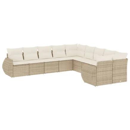 Salon de jardin avec coussins 10 pcs beige résine tressée 2