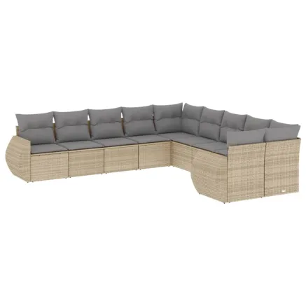 Salon de jardin avec coussins 10 pcs beige résine tressée 2