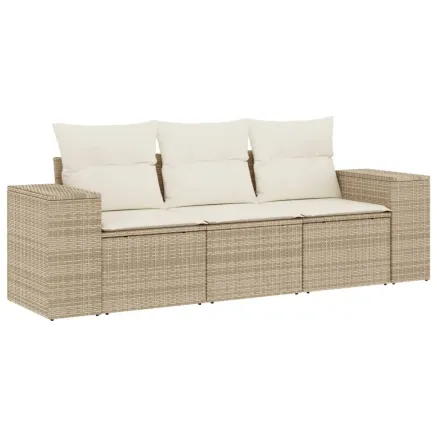 Salon de jardin avec coussins 3 pcs beige résine tressée 2