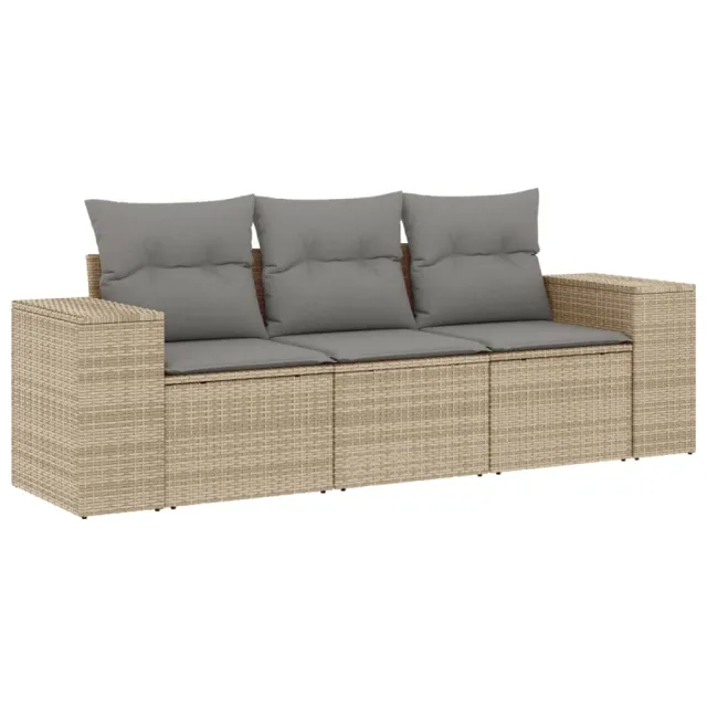 Salon de jardin avec coussins 3 pcs beige résine tressée