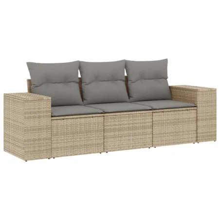 Salon de jardin avec coussins 3 pcs beige résine tressée