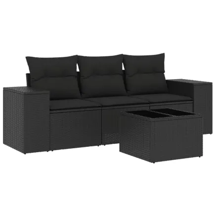 Salon de jardin 4 pcs avec coussins noir résine tressée 2