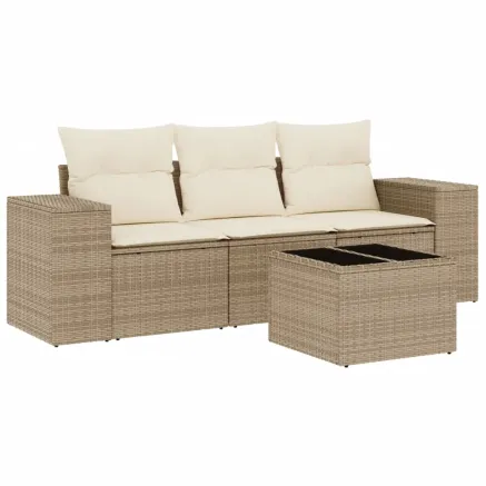 Salon de jardin avec coussins 4 pcs beige résine tressée 2