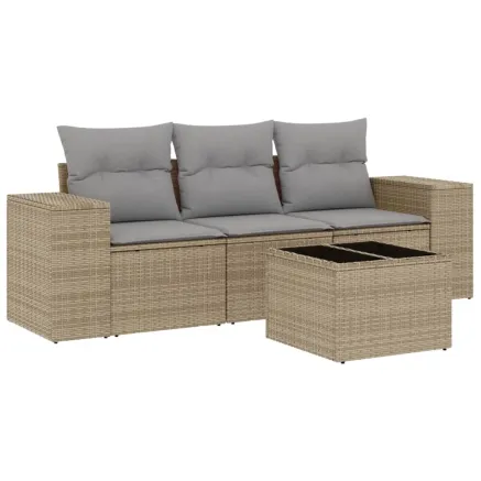 Salon de jardin avec coussins 4 pcs beige résine tressée 2