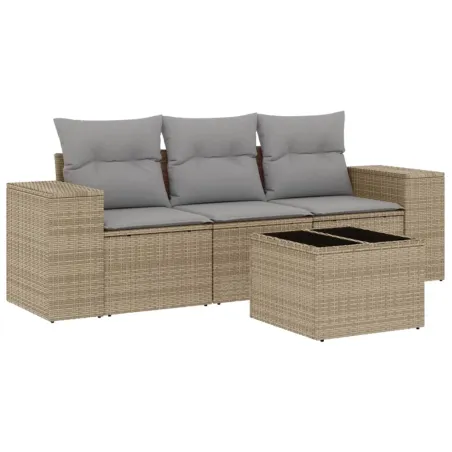 Salon de jardin avec coussins 4 pcs beige résine tressée