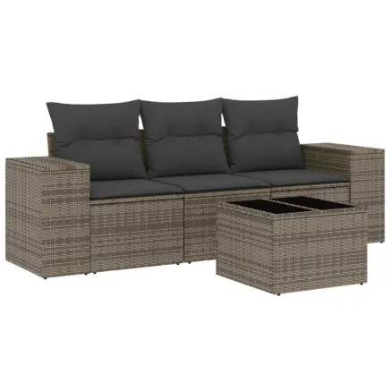 Salon de jardin 4 pcs avec coussins gris résine tressée 2