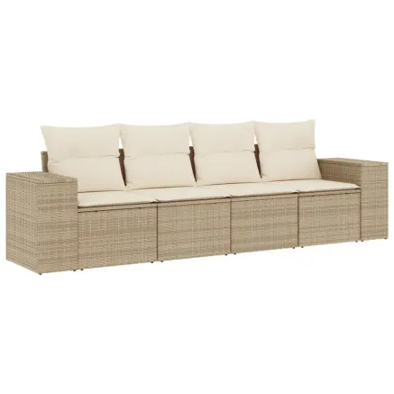 Salon de jardin avec coussins 4 pcs beige résine tressée 2