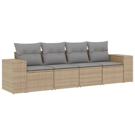 Salon de jardin avec coussins 4 pcs beige résine tressée 2