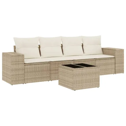 Salon de jardin avec coussins 5 pcs beige résine tressée 2