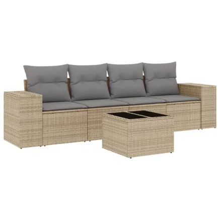Salon de jardin avec coussins 5 pcs beige résine tressée 2