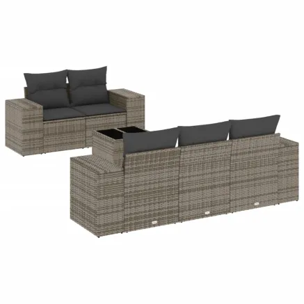 Salon de jardin 6 pcs avec coussins gris résine tressée 2