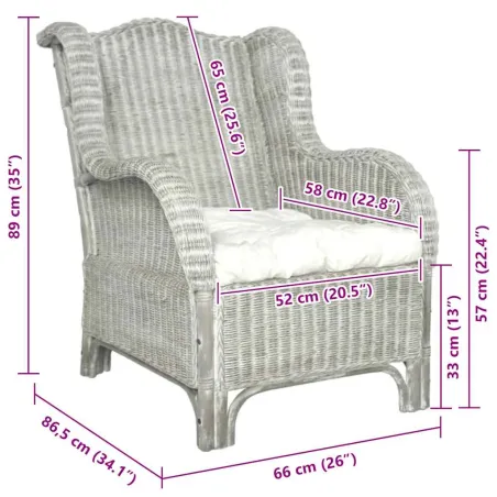 Canapé avec coussin Gris Rotin naturel et lin