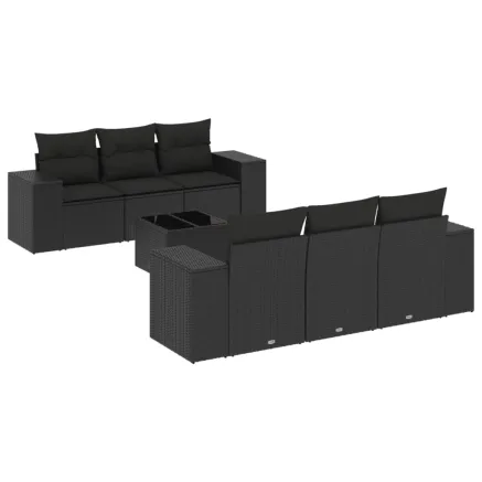 Salon de jardin 7 pcs avec coussins noir résine tressée 2