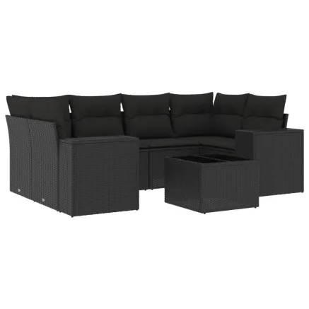 Salon de jardin 7 pcs avec coussins noir résine tressée 2