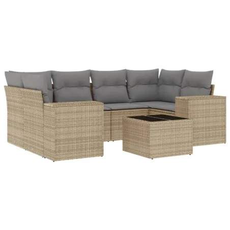 Salon de jardin avec coussins 7 pcs beige résine tressée