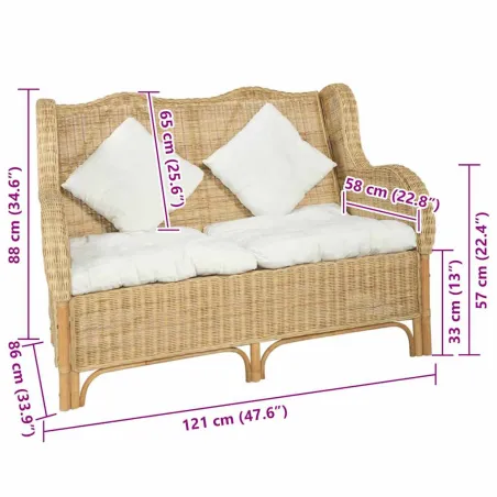 Canapé 2 places Rotin naturel et lin