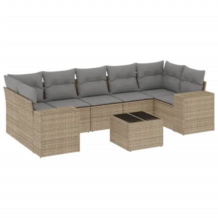 Salon de jardin avec coussins 8 pcs beige résine tressée 2