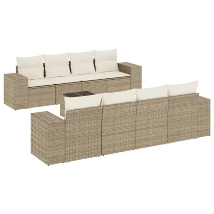 Salon de jardin avec coussins 9 pcs beige résine tressée 2