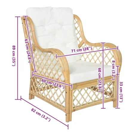 Canapé avec coussin Rotin naturel et lin