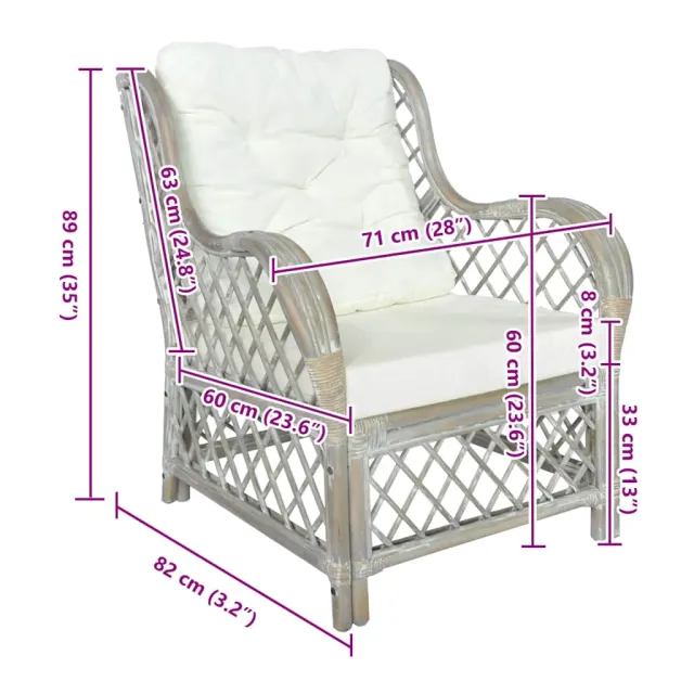 Canapé avec coussin Gris Rotin naturel et lin