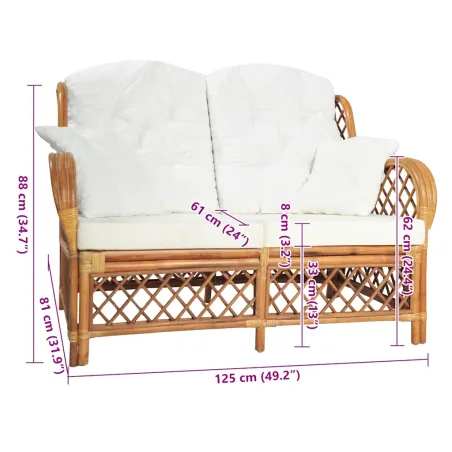 Canapé à 2 places Marron clair Rotin