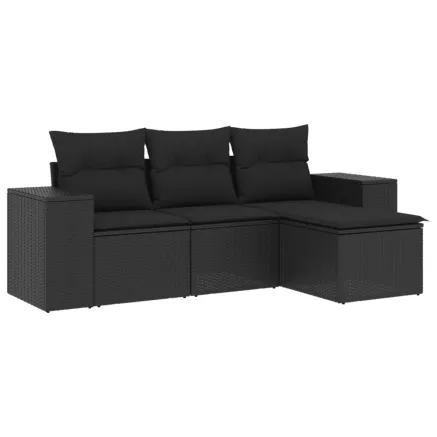 Salon de jardin 4 pcs avec coussins noir résine tressée 2