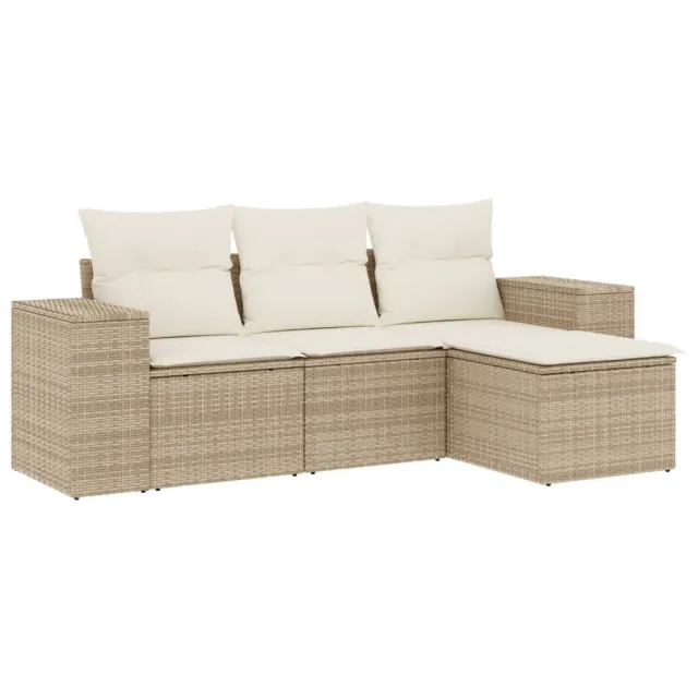 Salon de jardin avec coussins 4 pcs beige résine tressée