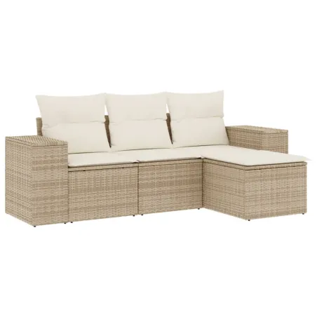 Salon de jardin avec coussins 4 pcs beige résine tressée