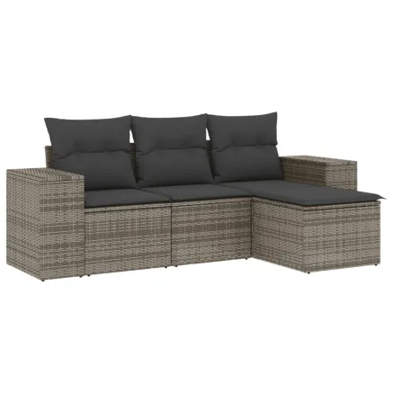 Salon de jardin 4 pcs avec coussins gris résine tressée 2