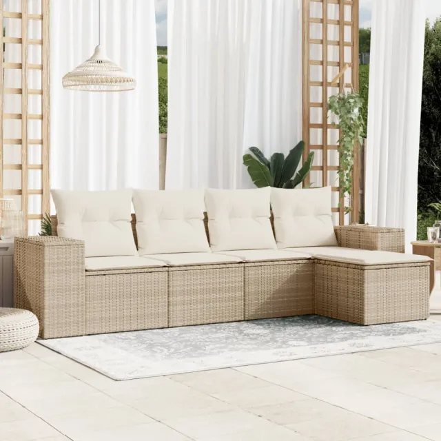Salon de jardin avec coussins 5 pcs beige résine tressée