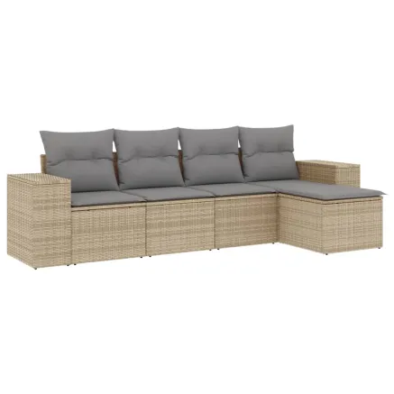 Salon de jardin avec coussins 5 pcs beige résine tressée 2