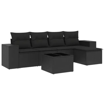 Salon de jardin 6 pcs avec coussins noir résine tressée 2