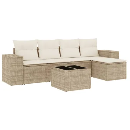Salon de jardin avec coussins 6 pcs beige résine tressée 2