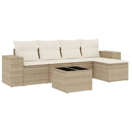 Salon de jardin avec coussins 6 pcs beige résine tressée