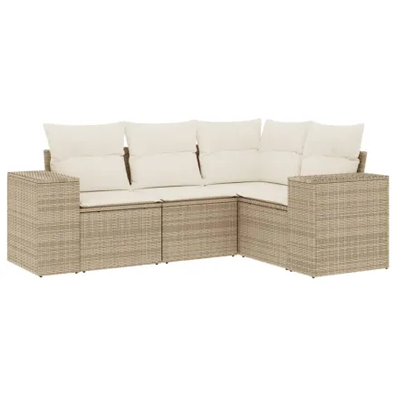 Salon de jardin avec coussins 4 pcs beige résine tressée 2
