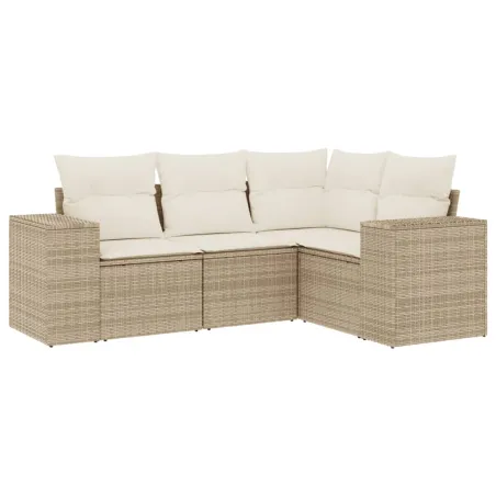 Salon de jardin avec coussins 4 pcs beige résine tressée