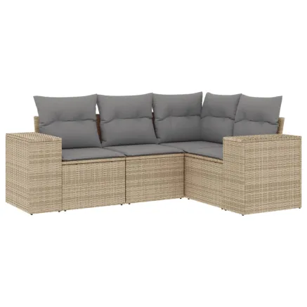 Salon de jardin avec coussins 4 pcs beige résine tressée 2