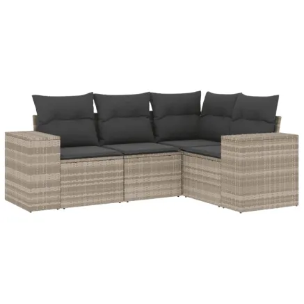 Salon de jardin 4 pcs avec coussins gris clair résine tressée 2