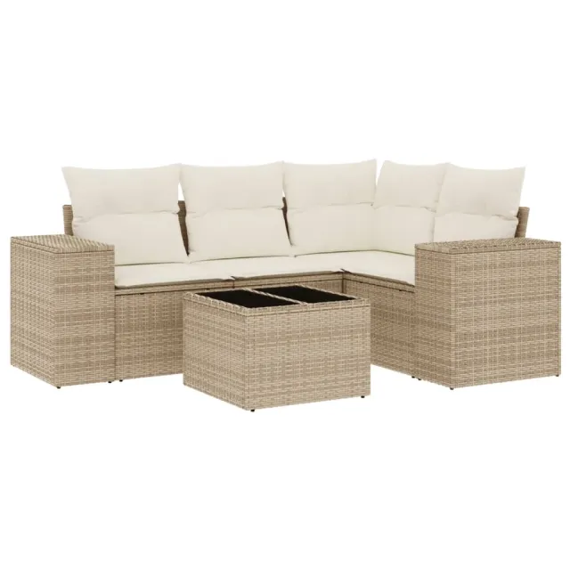 Salon de jardin avec coussins 5 pcs beige résine tressée