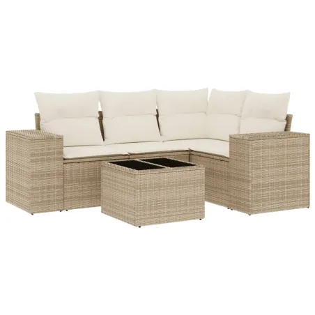 Salon de jardin avec coussins 5 pcs beige résine tressée