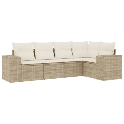 Salon de jardin avec coussins 5 pcs beige résine tressée 2