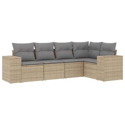 Salon de jardin avec coussins 5 pcs beige résine tressée 2