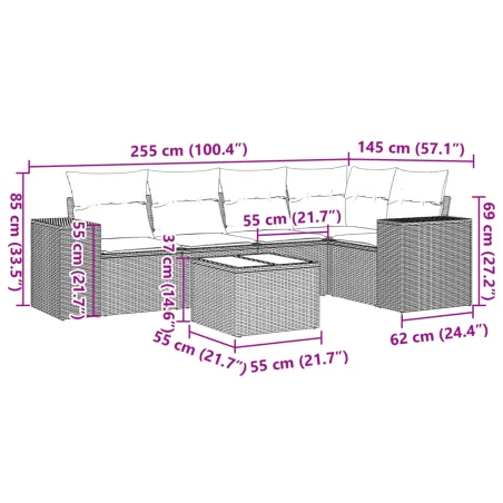 Salon de jardin 6 pcs avec coussins noir résine tressée