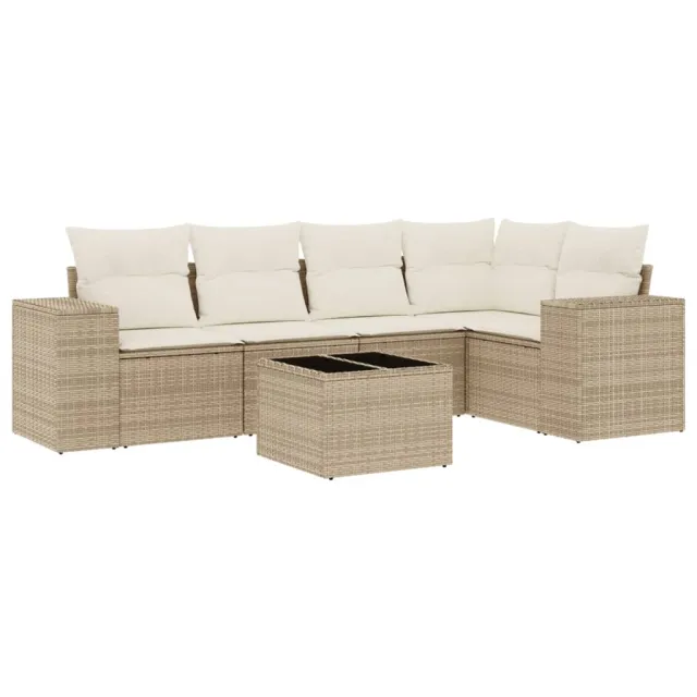 Salon de jardin avec coussins 6 pcs beige résine tressée