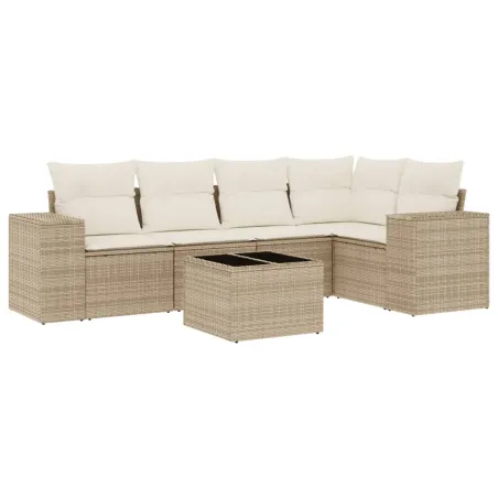 Salon de jardin avec coussins 6 pcs beige résine tressée