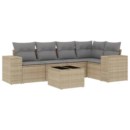 Salon de jardin avec coussins 6 pcs beige résine tressée 2