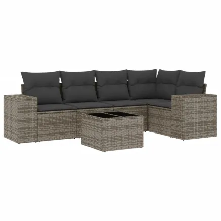 Salon de jardin 6 pcs avec coussins gris résine tressée 2