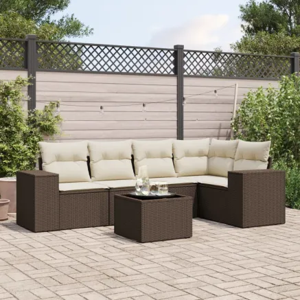 Salon de jardin avec coussins 6 pcs marron résine tressée