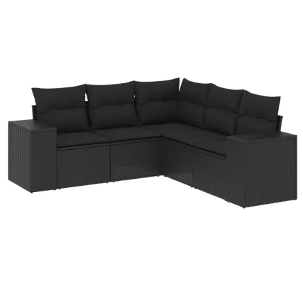 Salon de jardin 5 pcs avec coussins noir résine tressée 2